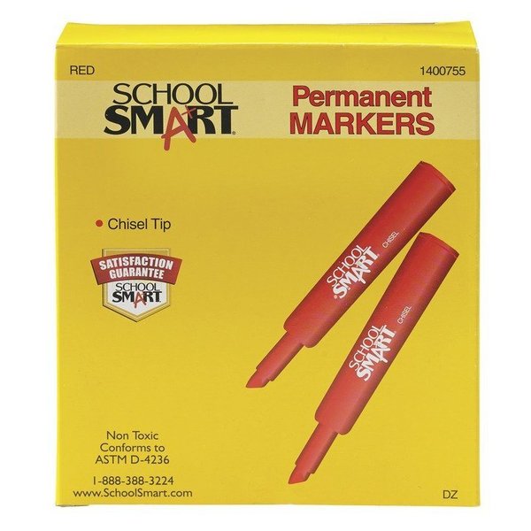 School Smart MARKER PERMANENT CHISEL  RED 12 PK PY106605-12RED